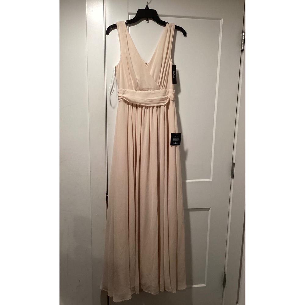 Lulus Heavenly Hues Blush Pink Maxi Dress V-Neck Chiffon Formal Gown Size S‎ NWT